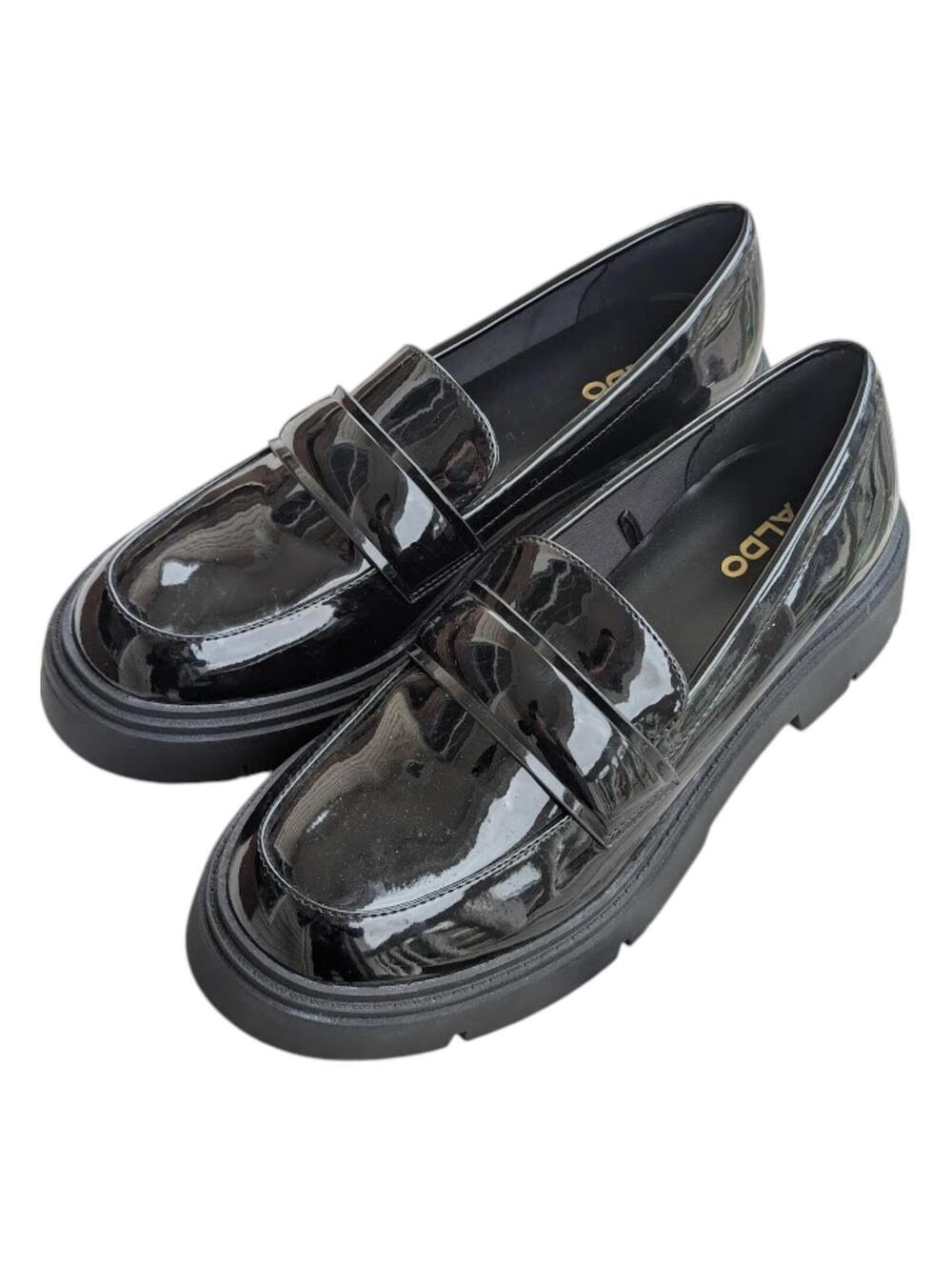 ALDO Black Platform Loafers Size Women's 8.5M  Stylish Comfort Polyurethane Goth
